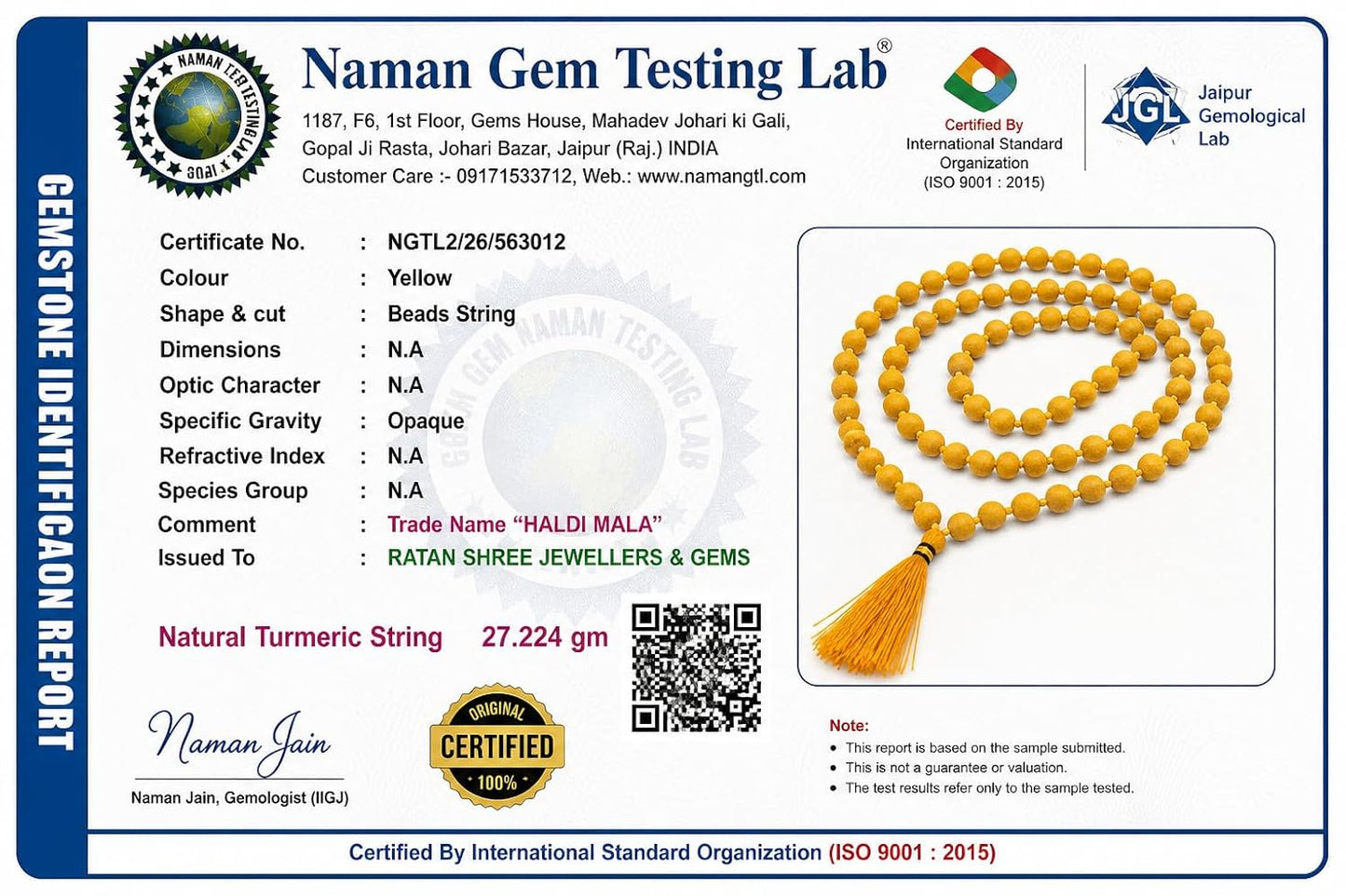 ✨ Original Haldi  Mala – 108+1 Natural Beads ✨