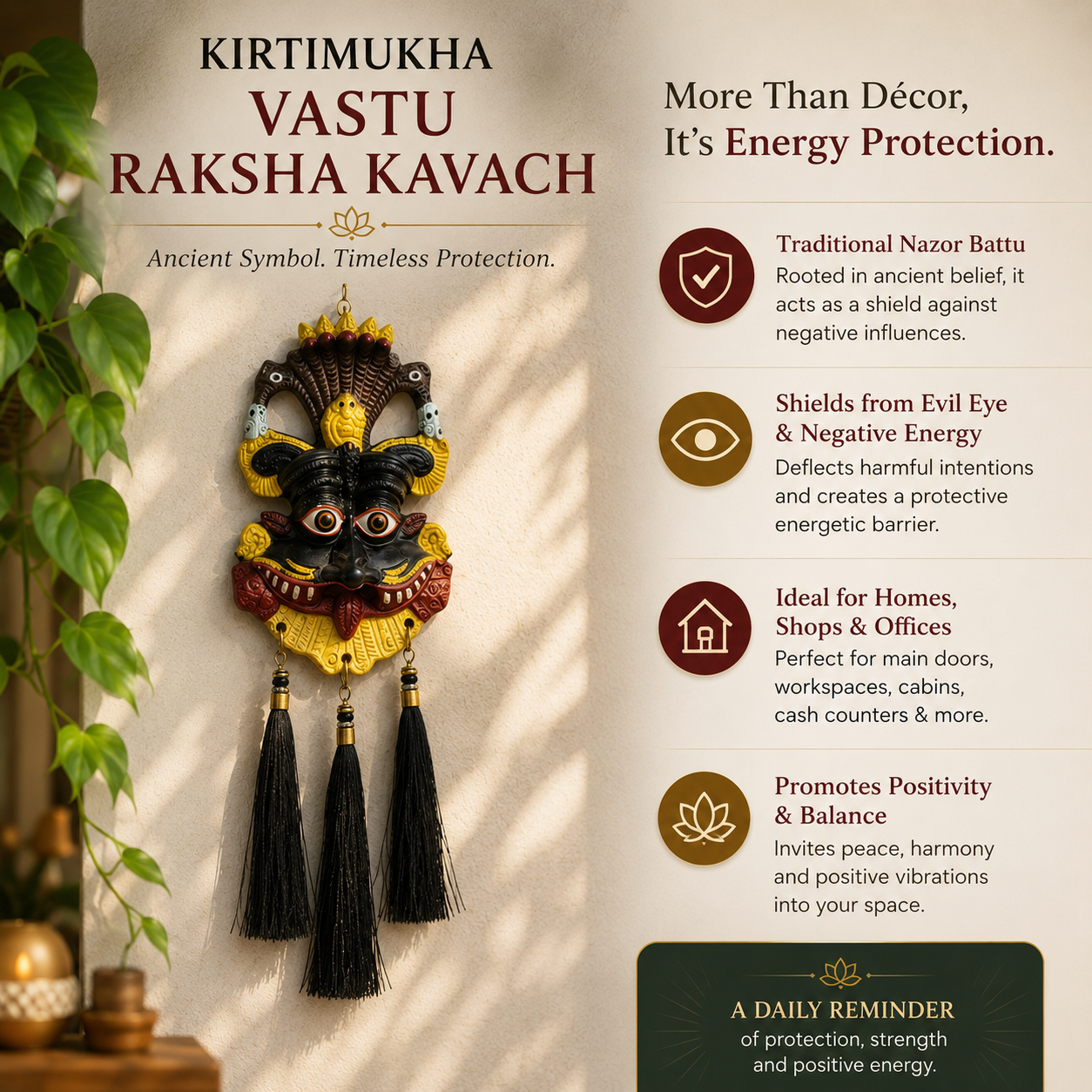 Kirtimukha Vastu Raksha Kavach – Traditional Door Protection Wall Hanging for Home, Office & Shop